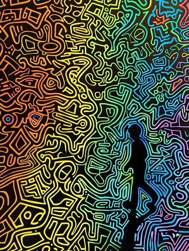 Malerei Neon Abstrakt | Verloren im Neon-Dschungel