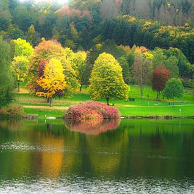 Herfstkleuren aan een meer in de Eifel van Jos van den berg