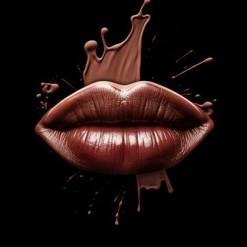Vrouwelijke lippen of mond bedekt met chocolade van Art Bizarre