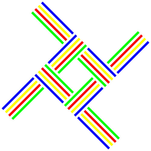 No Crossing | 4T | Broken Line | S=2 | Color=4 | RGBY | Center=Green