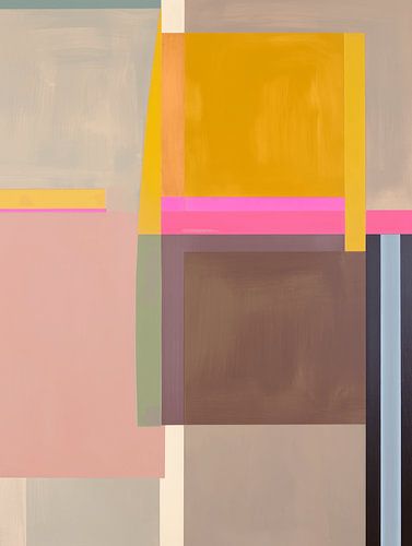 Abstract geometric art in warm tones with neon accents by Studio Allee