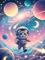 Cute Astronaut Cat Exploring Colorful Space Landscape