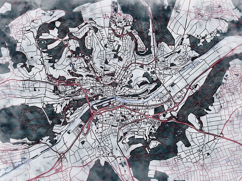 Map of Tübingen with the style 'White Winter' by Maporia