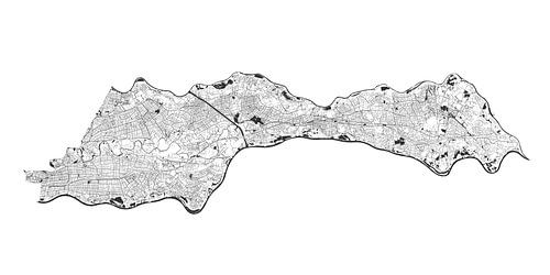 Waterkaart van de Betuwe in Zwart-Wit