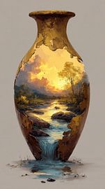Landschaft und fließender Fluss in einer kunstvollen Steinvase von TheXclusive Art