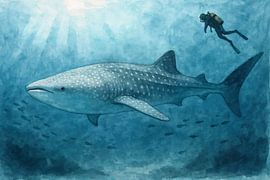 Swimming next to a whale shark (AI) (scuba diving, underwater world, spotted shark, deep sea)