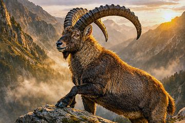 Steinbock im Alpen Sonnenuntergang von Max Steinwald
