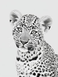 Leopard Cub Portrait – Black and White Wildlife Art