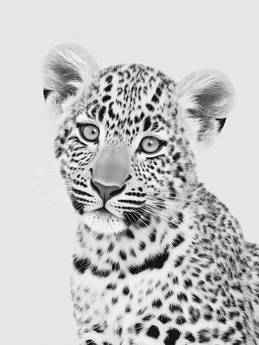 Leopardenjunges – Wildtierporträt in Schwarzweiß