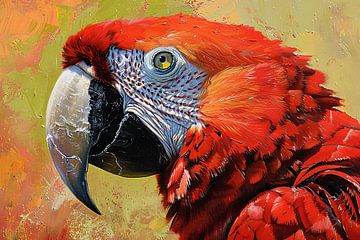 Kleurrijk schilderij van een levendige papegaai van De Muurdecoratie