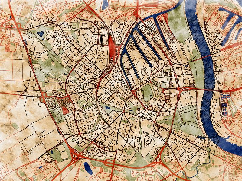 Map of Neuss with the style 'Serene Summer' by Maporia