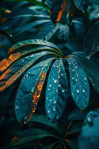 Groene plant met dauwdruppels in close-up