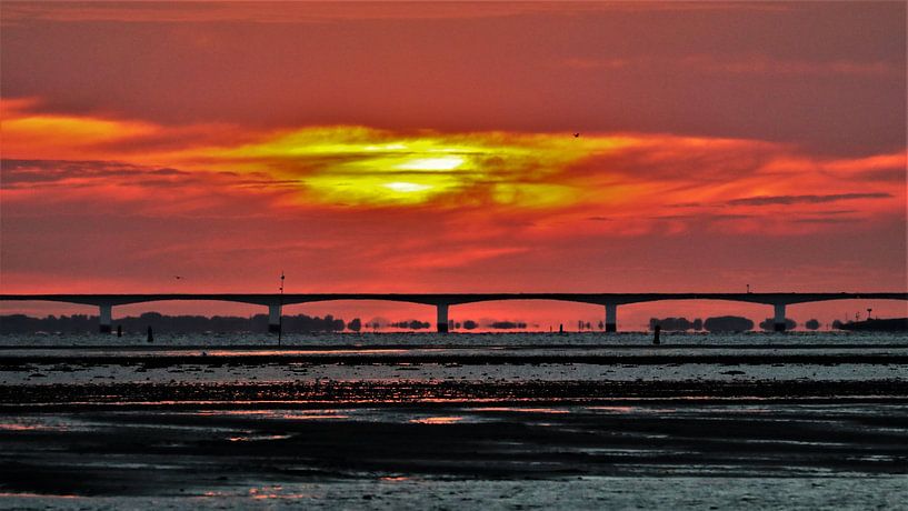 Sunset at the Zeeland Bridge by Remco Gerritsen
