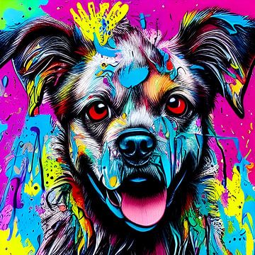 Kleurrijke honden I - Pop-Art Graffiti stijl van Lily van Riemsdijk - Art Prints met Kleur