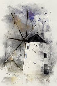 Alte Windmühle in Odiaxere Lagos Algarve Portugal - Aquarellstil