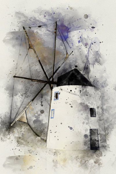 Alte Windmühle in Odiaxere Lagos Algarve Portugal - Aquarellstil von Western Exposure