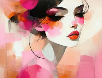 Roze Vrouw | Elegant Vrouwenportret in Roze van De Mooiste Kunst