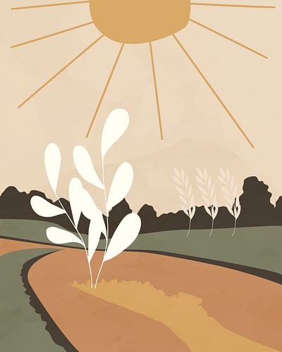 Lever de soleil en automne, paysage abstrait