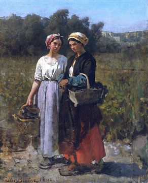 Jules Breton, Twee jonge vrouwen in wijnoogst - 1862 van Atelier Liesjes