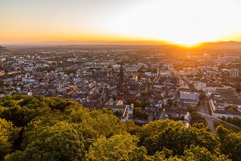 Freiburg im Breisgau bij zonsondergang van Werner Dieterich