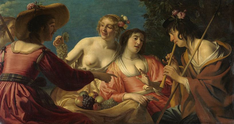 Shepherd Playing the Flute, and four Shepherdesses, Gerard van Honthorst by Masterful Masters