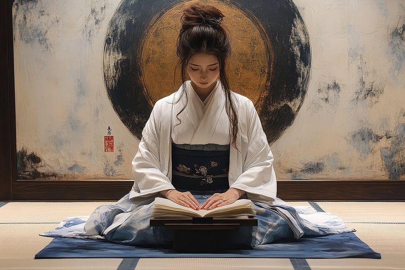 japanische Frau liest Buch von Egon Zitter