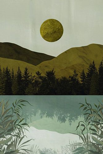 Rustgevend landschap met reflectie