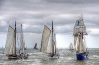 Zeilschepen op de Waddenzee richting Harlingen van Watze D. de Haan thumbnail