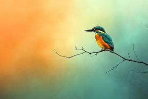 Eisvogel im bunten Morgennebel