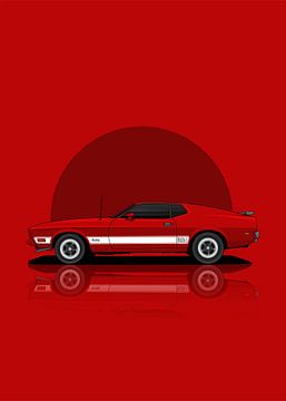 Kunst 1973 Ford Mustang Rood van D.Crativeart