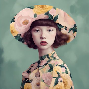 Modern portret "Het meisje dat van bloemen houdt" van Carla Van Iersel