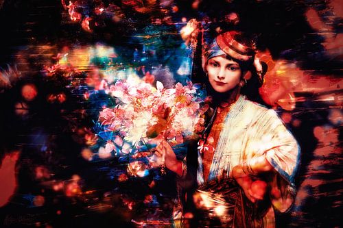 With a Bunch of Flowers the Summer Night in.