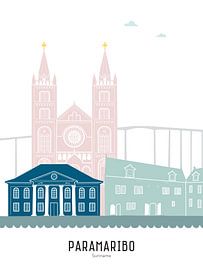 Skyline Illustration Stadt Paramaribo | Suriname in Farbe von Mevrouw Emmer