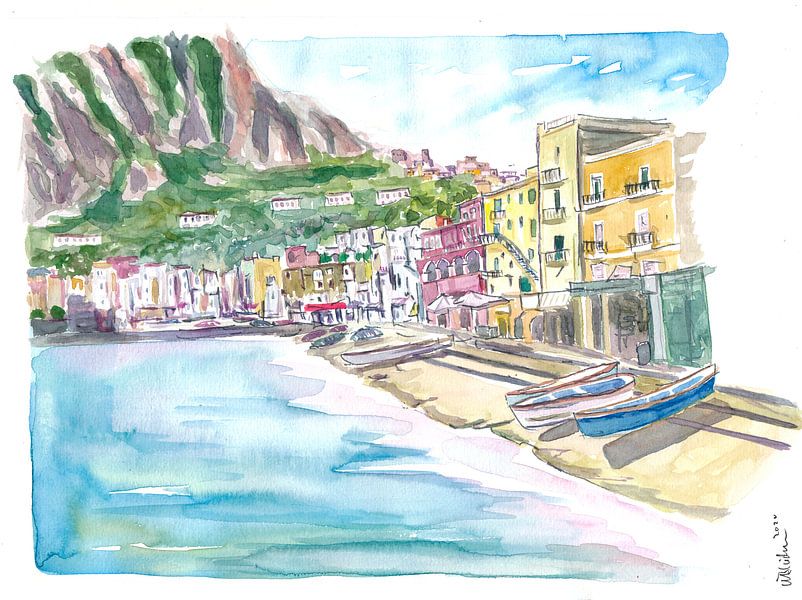 Marina Grande Capri rustige ochtend met boten en waterfront van Markus Bleichner