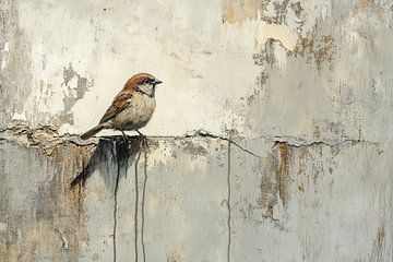 Vogel an der Wand | Vogel und Erde an der Wand von Kunst Laune