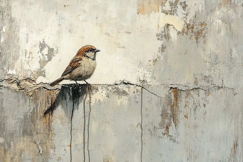 Vogel an der Wand | Vogel und Erde an der Wand von Kunst Laune