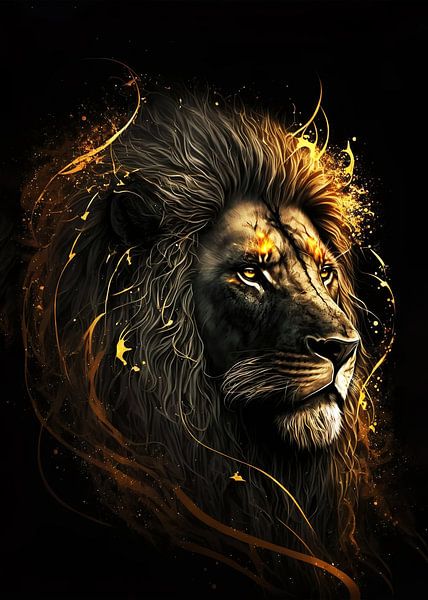 Löwe Schwarz und Gold von Steven Kingsbury