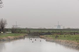 Zicht op de kinderdijk windmolens. van Brian Morgan