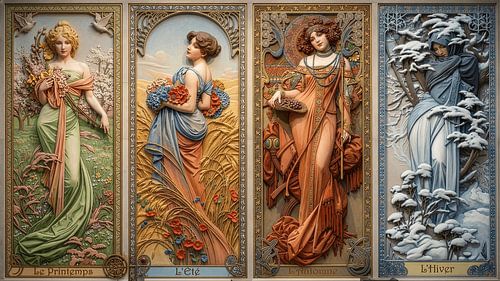Times of the Year The Seasons Alphonse Mucha in color
