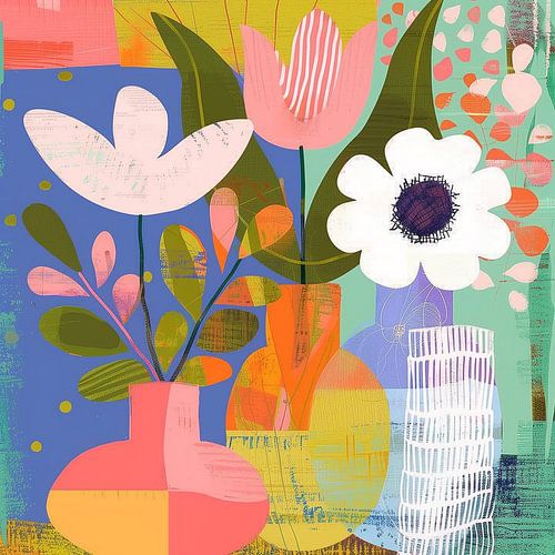 Fleurs et vases dans l'abstraction