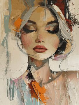 Modern and abstract portrait in pastel colours by Carla Van Iersel