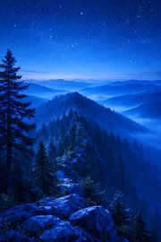 Bergsilhouetten unter Sternenblau – Mountain Silhouettes Beneath the Starry Blue von ButterflyPix