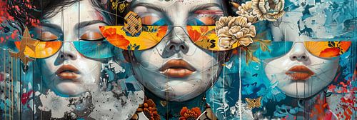 Grafisch kunstwerk van vrouwen als panaorama foto voor aan de muur