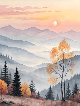 Mistige Berg Zonsopgang van Artistic