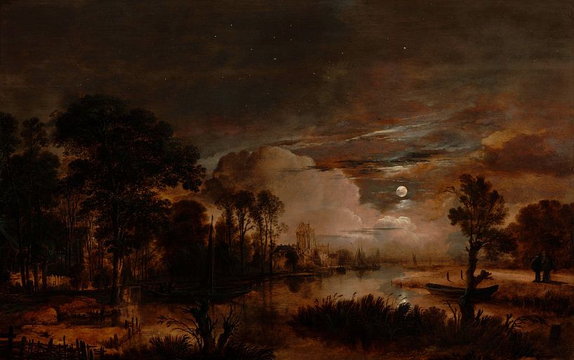 Paysage au clair de lune avec vue sur la nouvelle rivière Amstel et le château de Kostverloren, Aert par Des maîtres magistraux