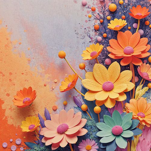 Fantasie bloemen tuinlandschap in de lente - Pop surrealisme schilderij