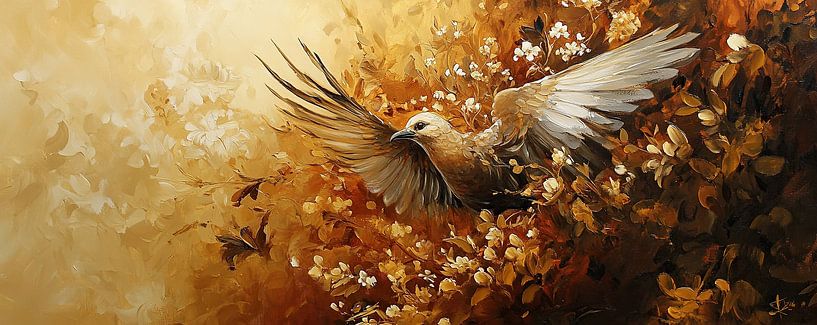 Golden Bird | Bird in Gold by ARTEO Paintings