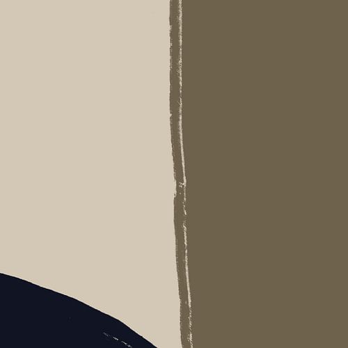 Abstracte vormen en lijnen in kaki, wit en zwart.