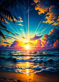 Coucher de soleil sur la plage en été