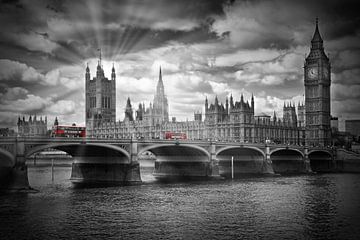 LONDON Westminster Bridge and red busses by Melanie Viola